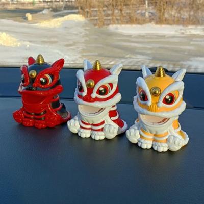 Solar Lion Car Dashboard Ornaments Chinese Style Lucky Lion Dance Model Solar