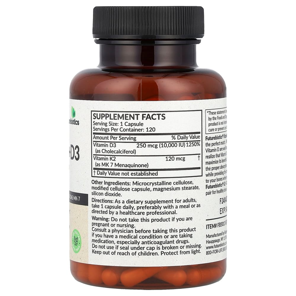 FutureBiotics Vitamin K2 + D3 Extra Strength Capsules 120 Count