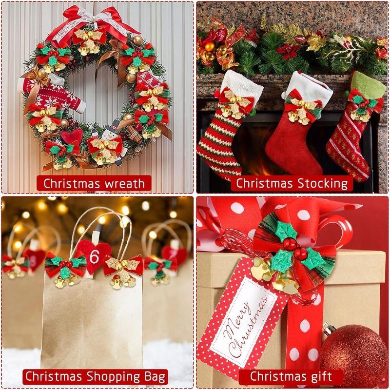 5Pcs Christmas Decor Bow Red Gold Mini Xmas Tree Hanging Bowknot for Navidad New Year Party Home Decoration DIY Wedding Decor