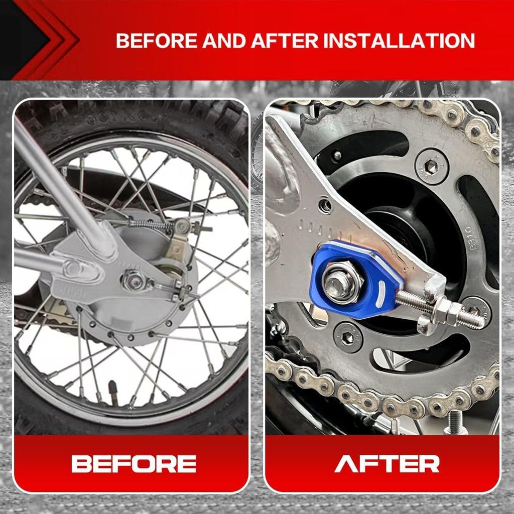 Canitu Blue Rear Chain Adjusters,Motorcycle Billet Rear Axle Blocks Swingarm Spool Tensioner Tension Adjuster Accessories for Honda CRF110 2013-2024