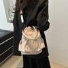 Commuter Crossbody bag for women Korean handbags casual solid color shoulder bag drawstring fold large capacity nylon bucket bag