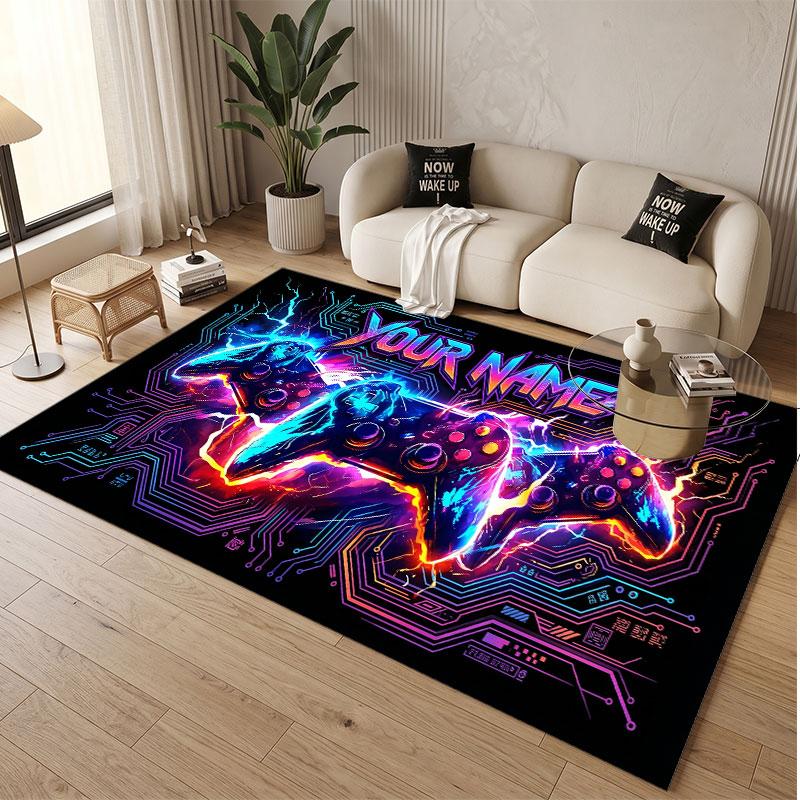 Game Controller Theme Soft Crystal Velvet Rug Custom Name & Text Print Non Slip Floor Rug for Bedroom Living Room