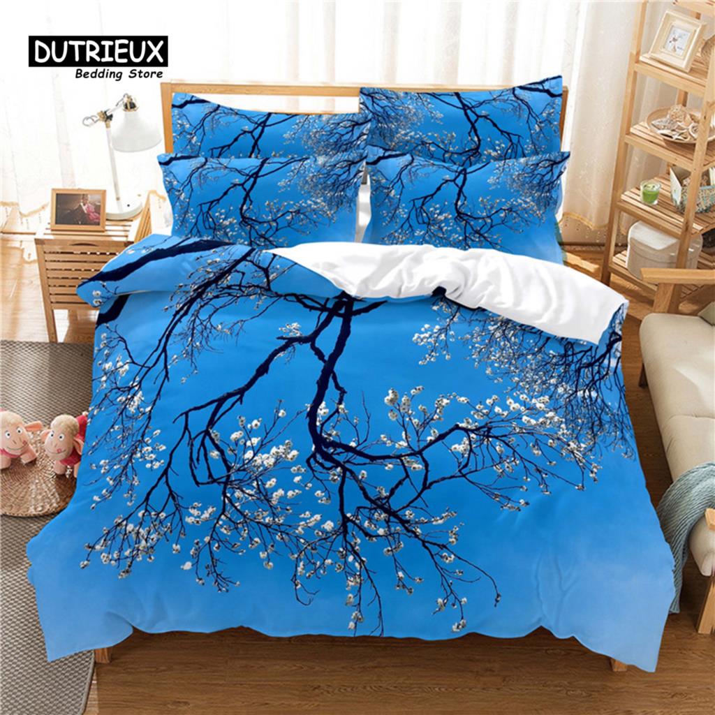 Beautiful Flower Bedding Set, 3Pc Flowers Duvet Cover Set, Soft Comfortable Breathable Duvet Cover, For Bedroom Guest Room Decor