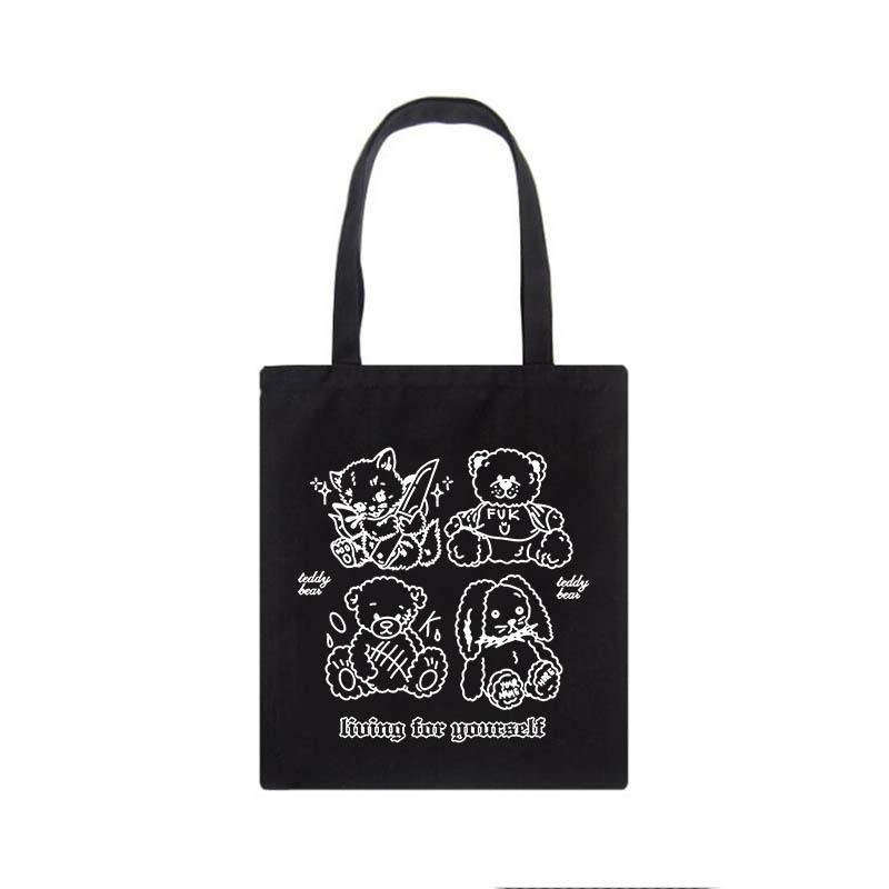 Японская готическая холщовая сумка с медведем, повседневная сумка в стиле Харадзюку, большая вместительность, новая сумка-шоппер в стиле панк, каваи, винтажная женская сумка на плечо в стиле аниме y2k 24*26cm
