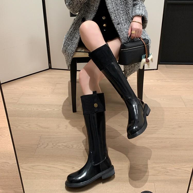 Maillard retro splicing boots women's 2025 autumn new velvet thick soles but knee boots knight boots