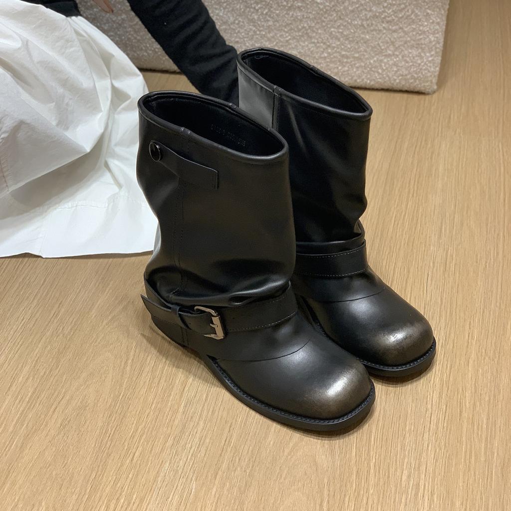 Vintage Brown Martin Boots Women's Shoes 2025 New Spring and Autumn Single Boots Thick Heels Slimming with Skirts, Trouser Leg Boots, Short Boots