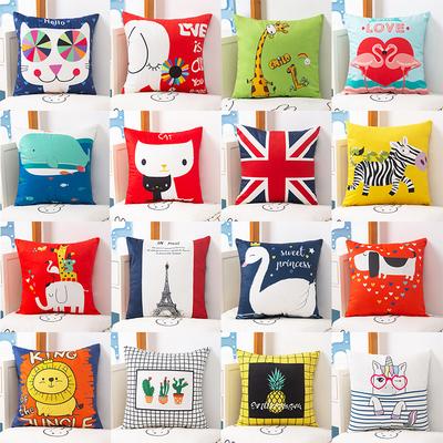 Cute Cartoon Animal Short Velvet Print Pillow Cover Home Sofa Pillow Cushion Cover