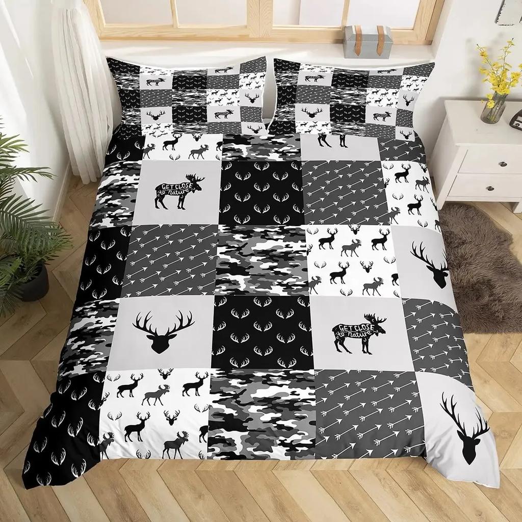 Boho Deer Head Rose Flowers Duvet Cover Set Dream Catcher Feathers Bedding Set Native American Tribal Ethnic Comforter Cover Set