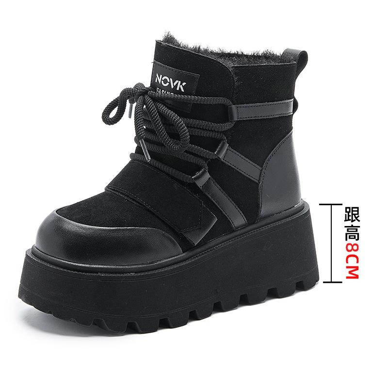 

Casual leather women s shoes warm inner height increase Martin boots women s 2025 new thick-soled high-top velvet snow boots children 34