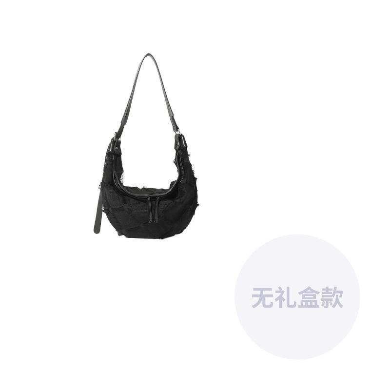 MASTER CANVAS Fabric Semi Round Shoulder Bag, Dumpling Shoulder Bag Regular Women's Black MCKW589
