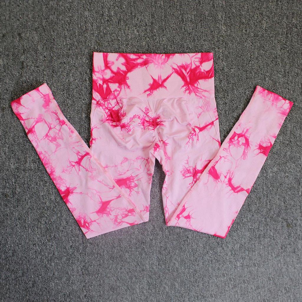 Exclusive Tie-Dye High-Waisted Peach Lift Yoga Pants - Seamless, Thick, and Long for Europe and America
