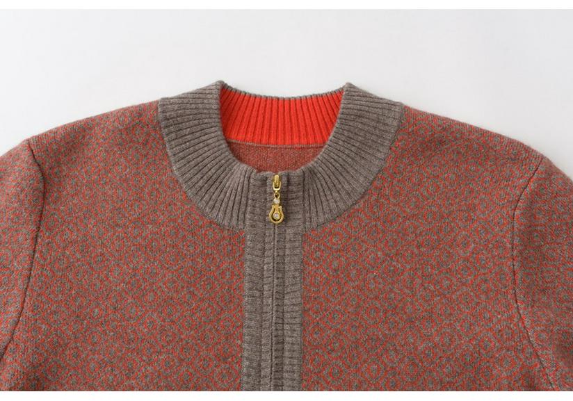 Stylish Thickened Wool Stand-Up Collar Cardigan for Middle-aged & Elderly Moms – Autumn/Winter Loose Zipper Knit Sweater Coat