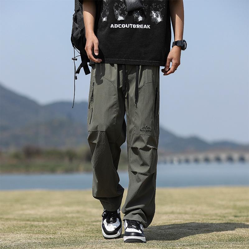 2024 Men's Trendy High Street Cargo Pants: Spring/Autumn, Handsome Loose Fit, Waterproof for Outdoor and Mountaineering