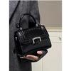Retro Trendy Commuting Black Crossbody Bag For Women Textured Solid PU Leather Shoulder Bags Ladies Versatile Purse Handbags