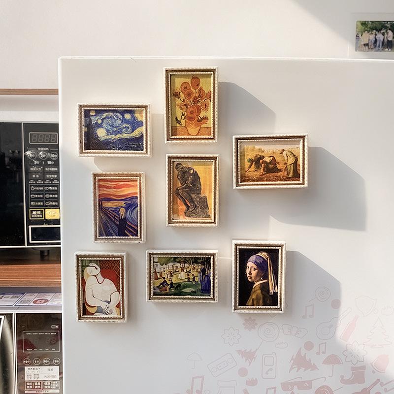 Magnet de frigider din rășină 3D: Pictură Faimoasă Autocolant Personaj Retro