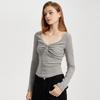 Shetu Women's American Retro Twist Knit Long Sleeve T-Shirt