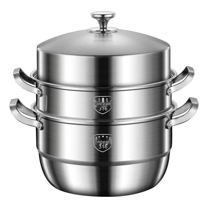 316 Stainless Steel High-Rise Steamer Pot, Extra Thick, Food-Grade, Large Capacity, Versatile 3-4 Layer Soup Pot
