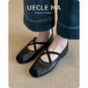 Super soft lambskin~ retro single shoes women's flat ballet shoes shallow mouth evening shoes cross belt Mary Jane shoes