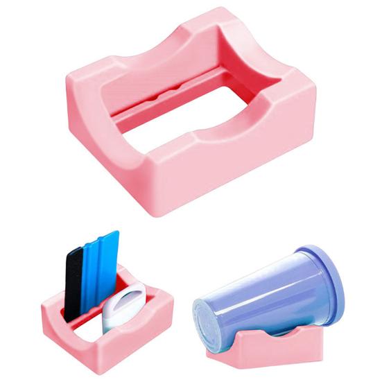 Silicone Cup Holder Tray with Built-in Slot for Crafts Small Flexible Stand for Vinyl Decals Mug Decorating Accessory
