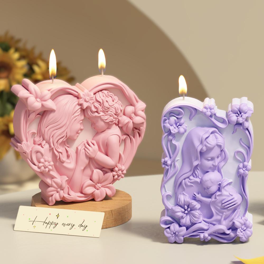 Muttertag DIY Liebe Mutter und Tochter Kerze Silikonform Spitze Jungfrau Relief Aromatherapieform Zur Heimdekoration verwendet