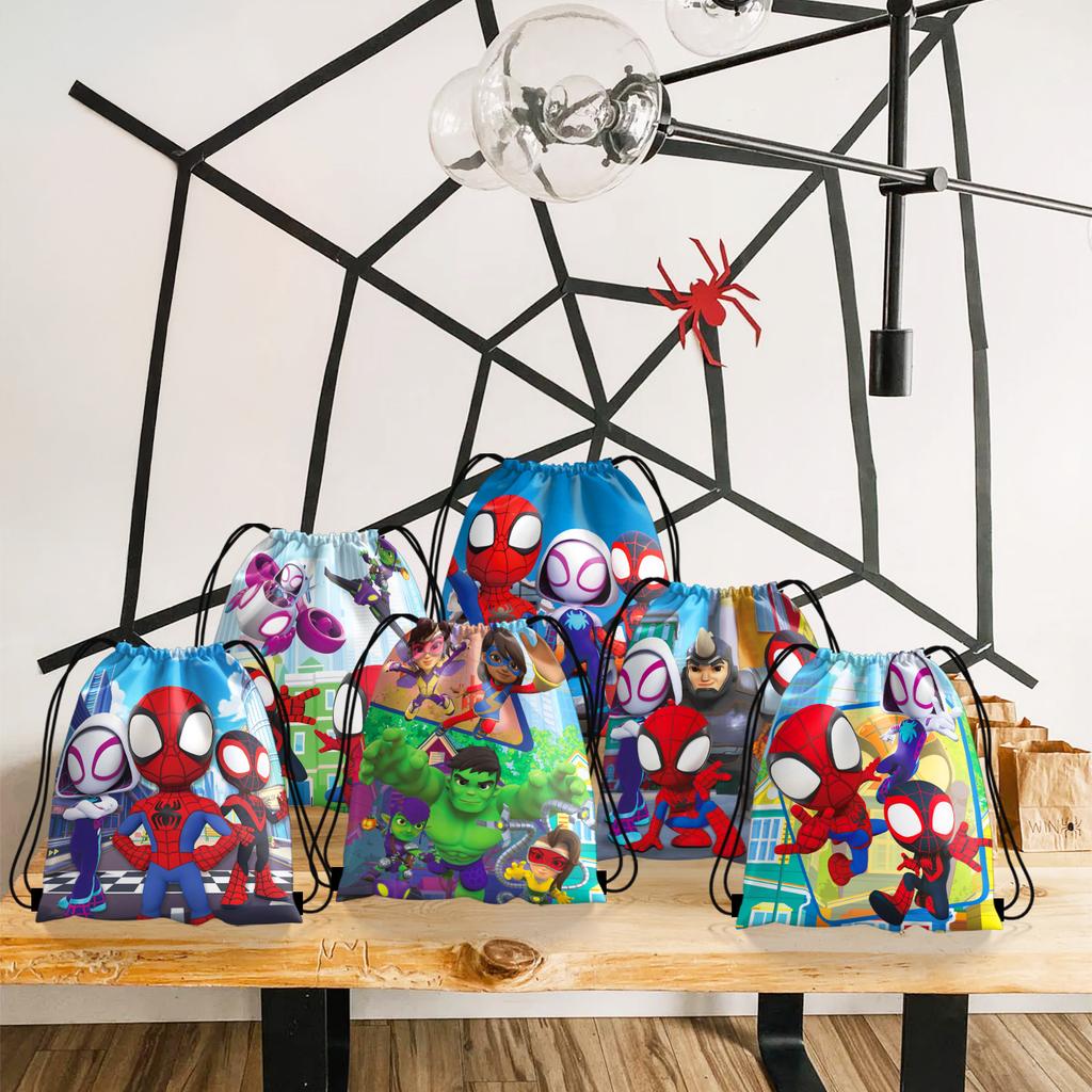1/4/12Pc Cute Spider Nonwoven Loot Bag Drawstring Pockets Birthday Gift Bags for His Amazing Friends Party Supplies Spider Gifts
