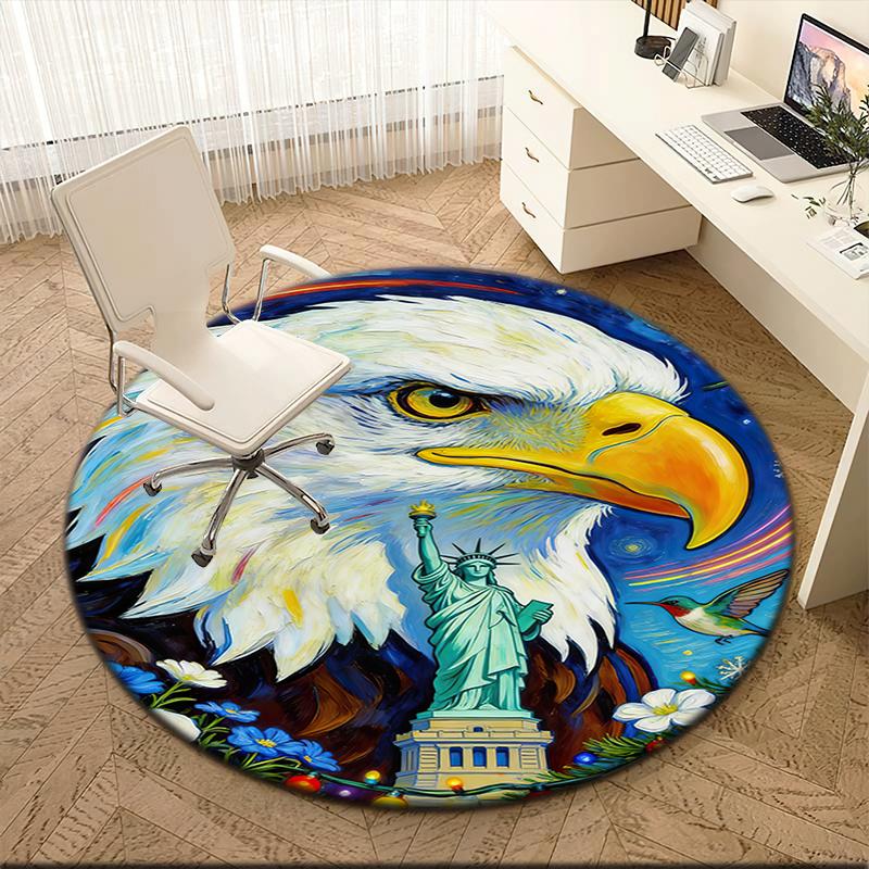 1pc American flag patriotic pet Round carpet Painted Printed circular carpet, home door mat, outdoor travel protection carpet