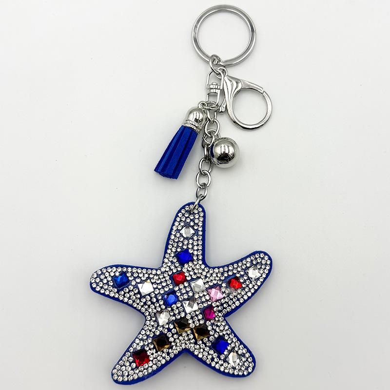 Fashionable Rhinestone Starfish Tassel Keychain Charm - Creative Accessory