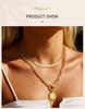 Stainless Steel Pendant Necklace for Women, Layer Herringbone Chain Heart Shape Elizabeth Coin Pendant Non-tarnish Jewelry