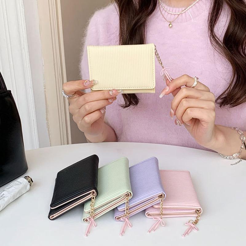 Korean Student Card Card Bag Cute Short Wallet Women Bow Leather Money Holder Wallet Three Fold Wallet Card Holder Coin Purse