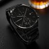 PINDOWS Mens Watch Black - Simple Stainless Steel Chronograph Business Date Display