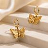 Cross New Gold Butterfly Stainless Steel Earrings – Elegant, Sweet, Versatile Dangle Studs