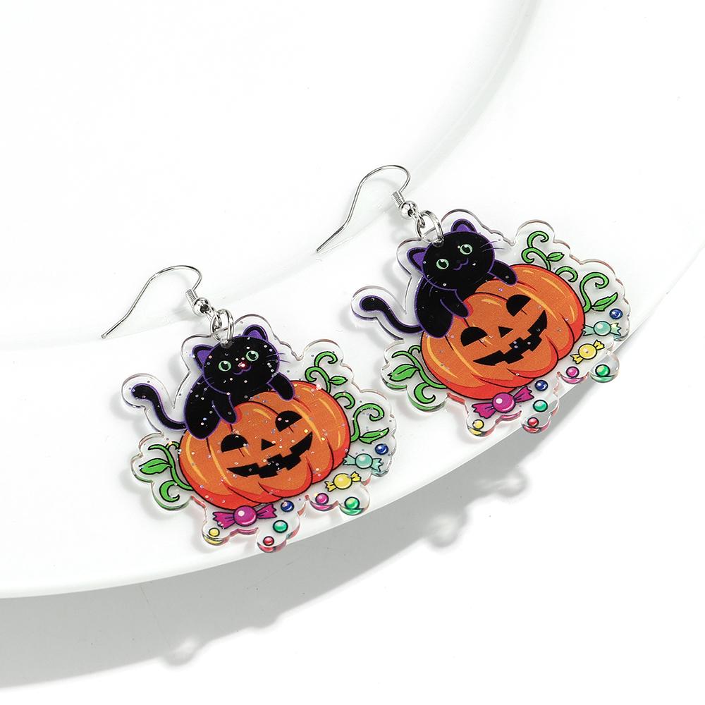 Halloween Cute Ghost Acrylic Earrrings for Women 2025 Gothic Cartoon Spooky Cat Pumpkin Witch Drop Earring Party Jewelry Gifts