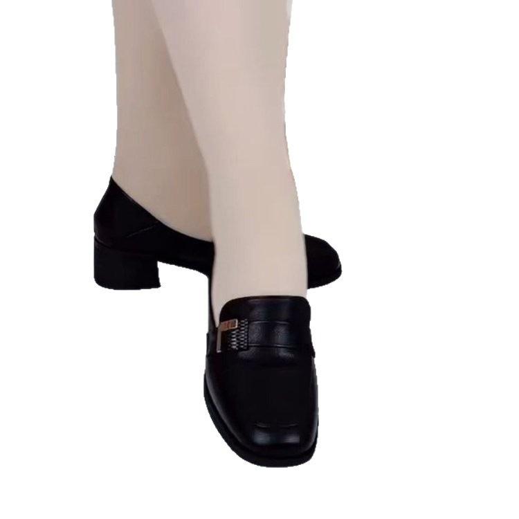 Single Shoes Spring New Small Leather Shoes British Style Medium Heel Soft Sole Soft Leather High Heel
