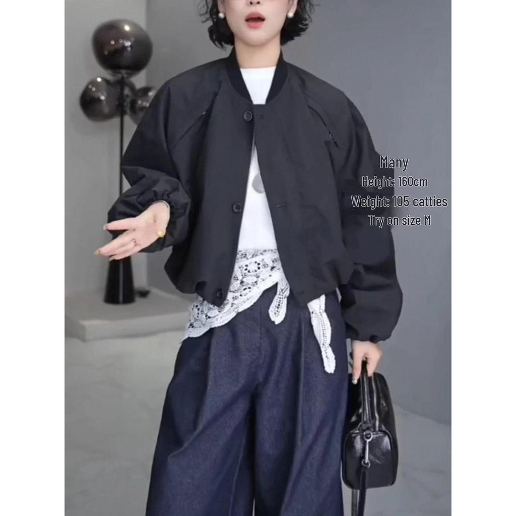 Dámská krátká baseballová bunda na zip v korejském stylu - Jaro/Podzim 2025 Volný ležérní trend