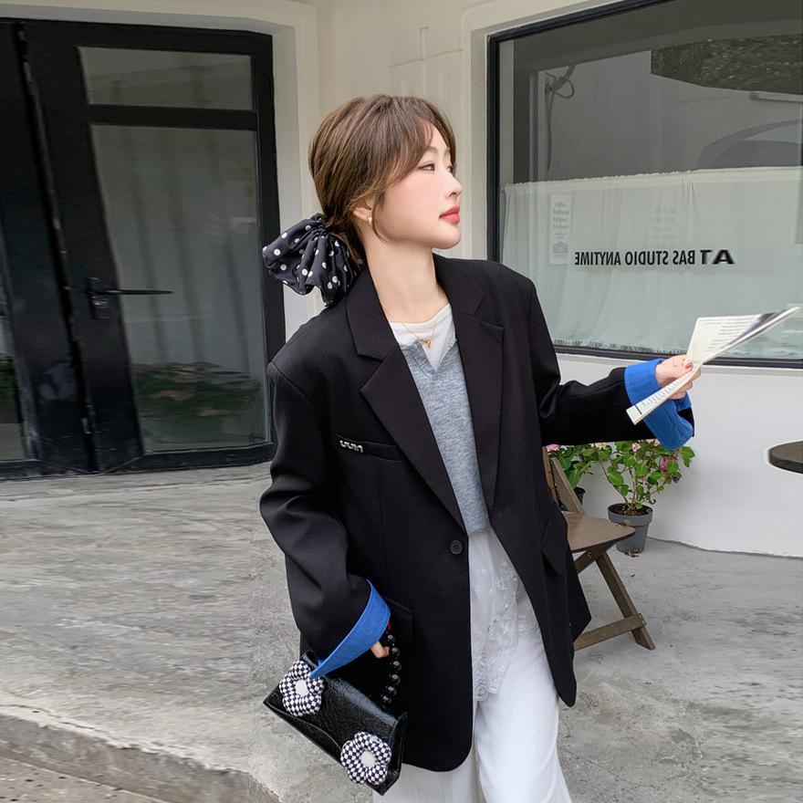 Spring and Autumn New Korean Version Gray Flanged Sleeves Thin Small Suit Women's Casual Loose Temperament Suit Jacket Tide