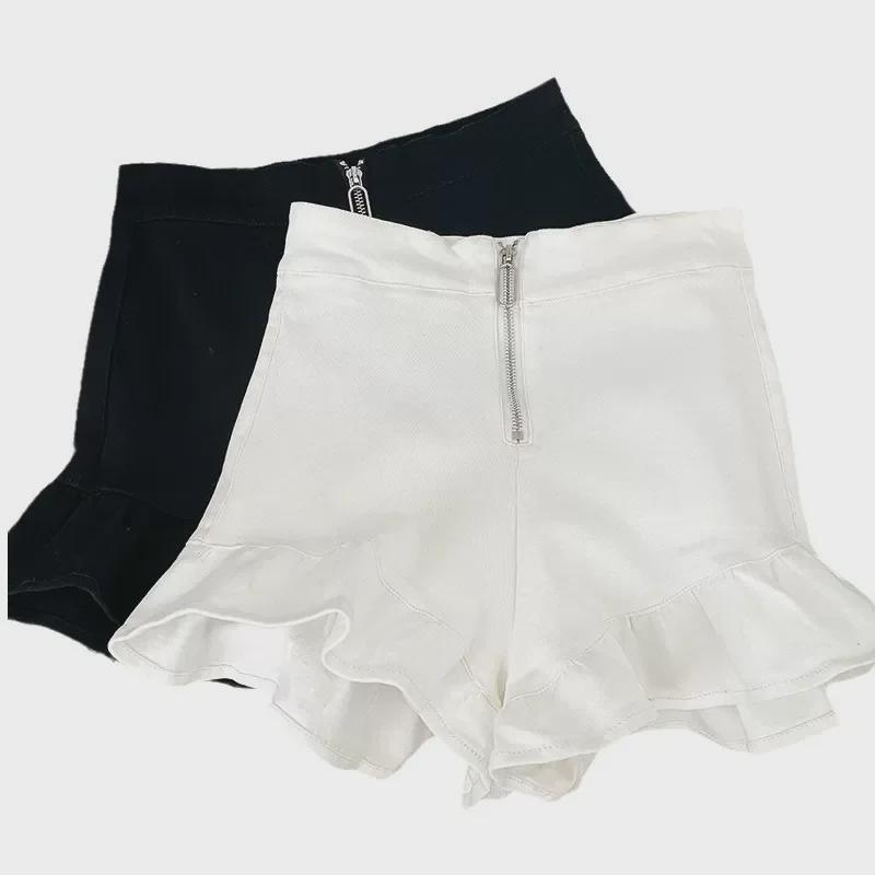 Versatile High Waist Zippered Ruffled Wide-Leg Pants, Slim Casual Three-Quarter Shorts, and Hot Pants for Women