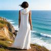 Sleeveless Hooded Maxi Dress with Fringe Hem Casual Long Dress Lightweight Loose Fit Summer Dress for Women
