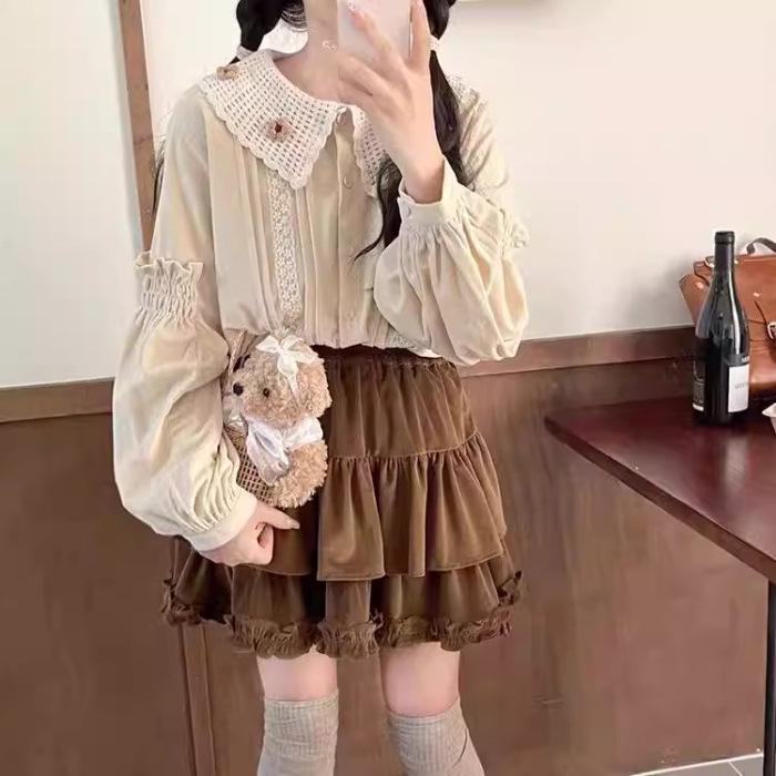 

Women s High Waist Pleated Puffy Skirt - Autumn/Winter Ruffled Mini Skirt with Anti-exposure Lining XL for 120-130 jin кофейный