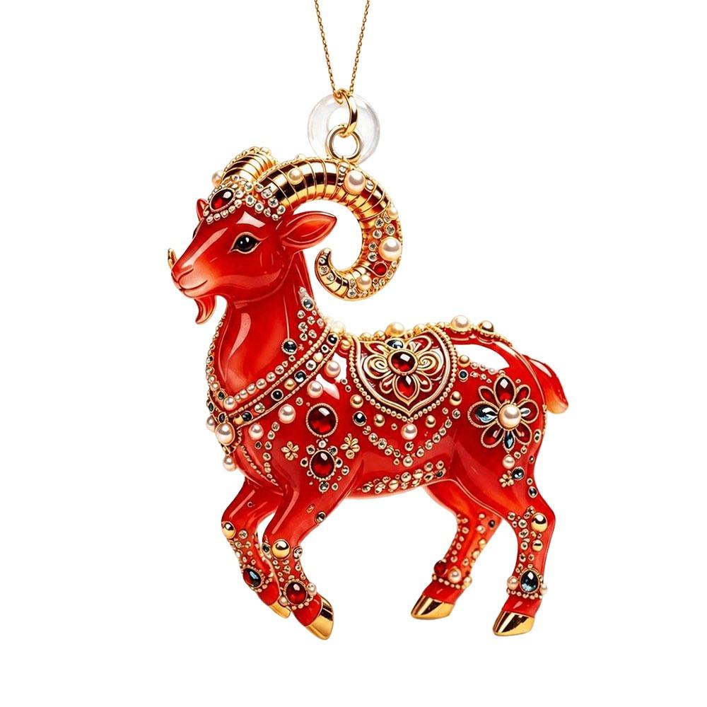 Gifts 2D Flat Goat Hanging Ornament Shining Artificial Rhinestone Goat Pendant Acrylic Simulation Keychain Holiday Party Decor