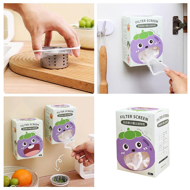 100Pcs Drain Hole Mesh Bag Cleaning Strainers Net Sink Strainer Garbage Bag Anti-Blocking Disposable Sink Net Portable Kitchen