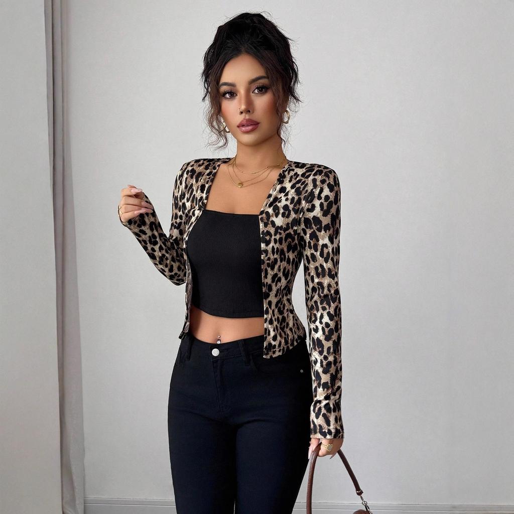 DAFIFY Damenmode Lässig Frühling Herbst Leopardenmuster Langarm Quadratischer Kragen Blusen & Hemden