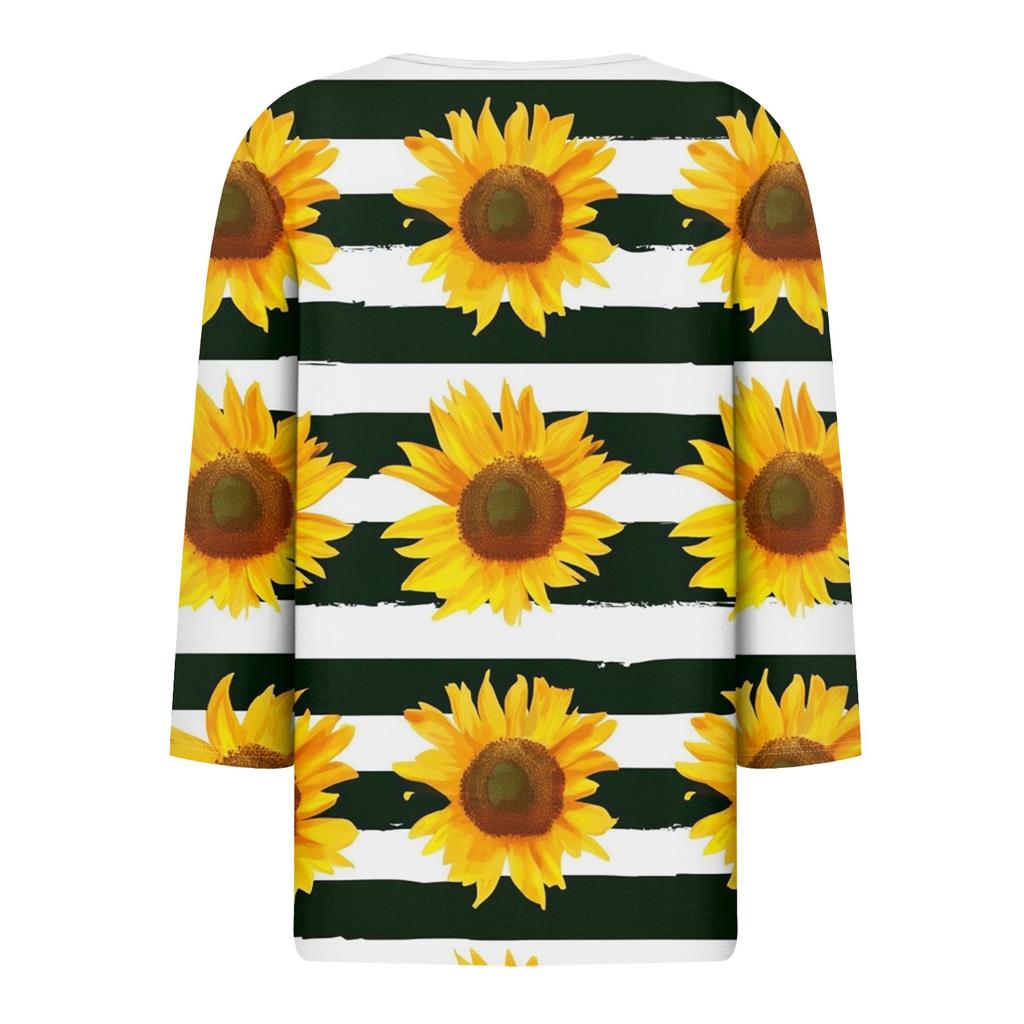 Women's T Shirt Tee Print Button 3/4 Sleeve Daily Weekend Fashion Basic V Neck Regular Top