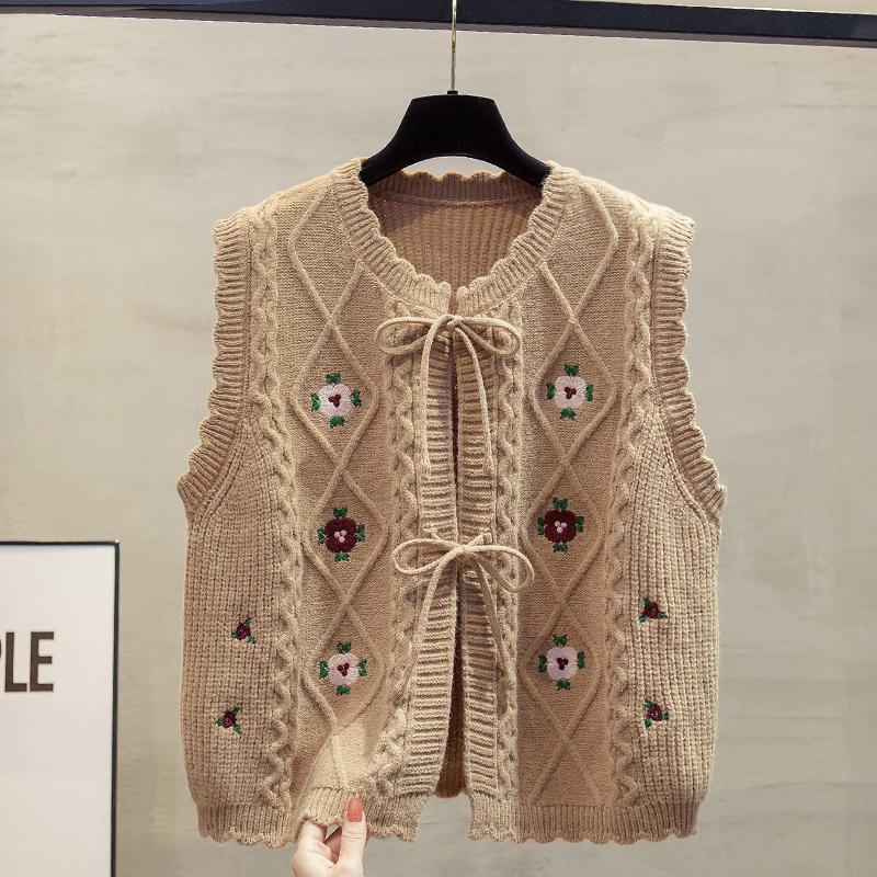 

Women s Knitted Cardigan Vest round Neck Open Front Spring Autumn New Style Outerwear Trendy Sweater Shoulder Pad One size