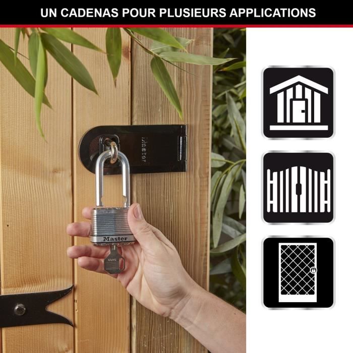 Cadenas Haute Sécurité - MASTER LOCK - M115EURTRILF - A Clé - Acier Laminé Recouvert - Extérieur - Anti-rouille - Anse M - Pack de