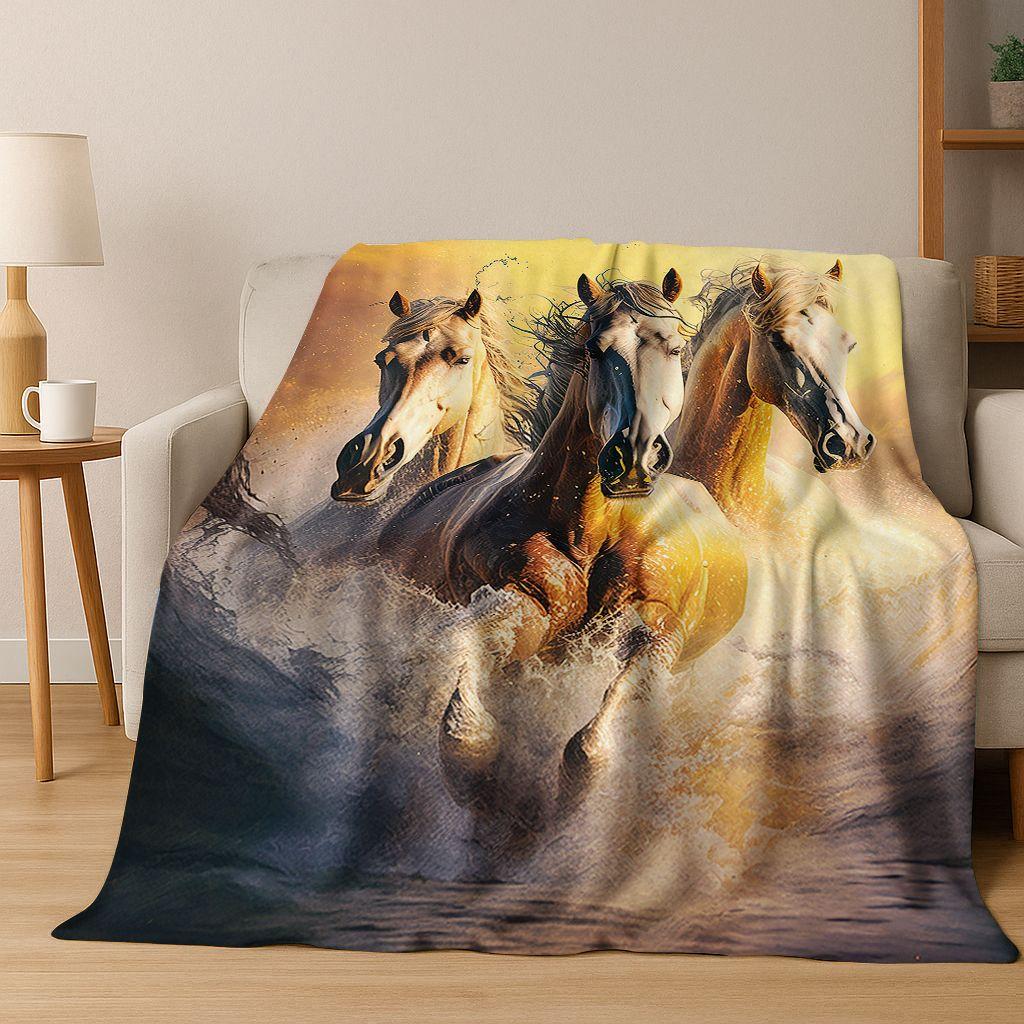 Dream Gallop Steed Kůň Mustang Kreslené Umění Flanelová Přikrývka, Útulná Měkká Dekorační Přikrývka pro Domácí Ložnici Postel Pohovku Kryt Dárek Děti