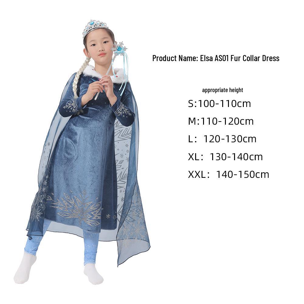 

Хэллоуинское платье принцессы Эльзы с меховым воротником для девочек XXL