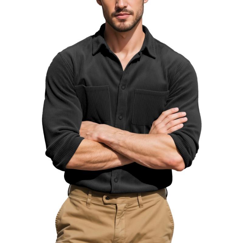 2025 Casual Solid Color Corduroy Button Cardigan Jacket Solid Color Loose Pocket Work Shirt