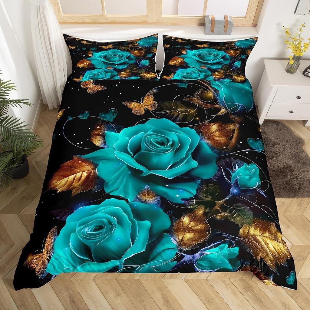 Red Roses Soft Duvet Cover Twin Quen Hapy Valentine's Day Beding Set Romantic Flowers Warm Comforter Cover Lovely Love Heart Comfortable Quilt Cover