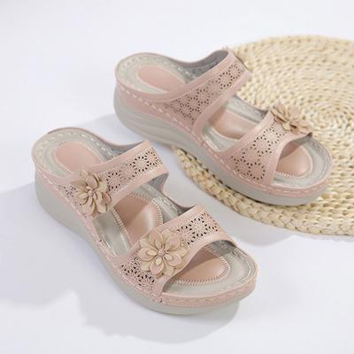 Sandales à Fleurs pour Femmes Claquettes Compensées Confortables Sandales d'Été Habillées à Enfiler Chaussures de Marche Plateformes Décontractées Sandalias Femininas