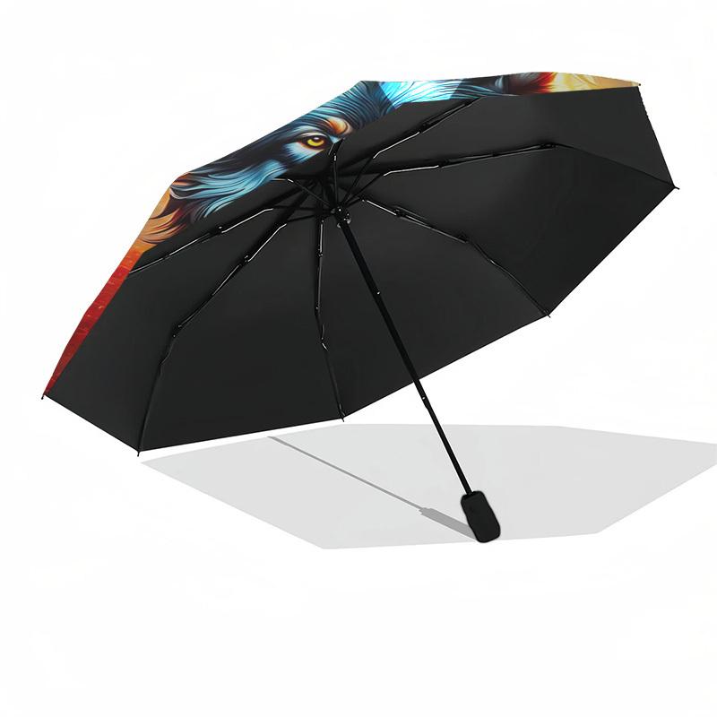 Wolf, Autumn Themed Automatic Opening and Closing Umbrella, Compact Travel Umbrella, Lightweight and Portable, Suitable for Beach Commuting